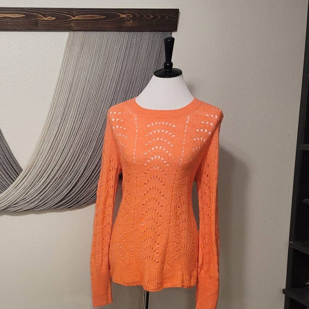GAP Neon Coral Keyhole Knit Sweater Sz L